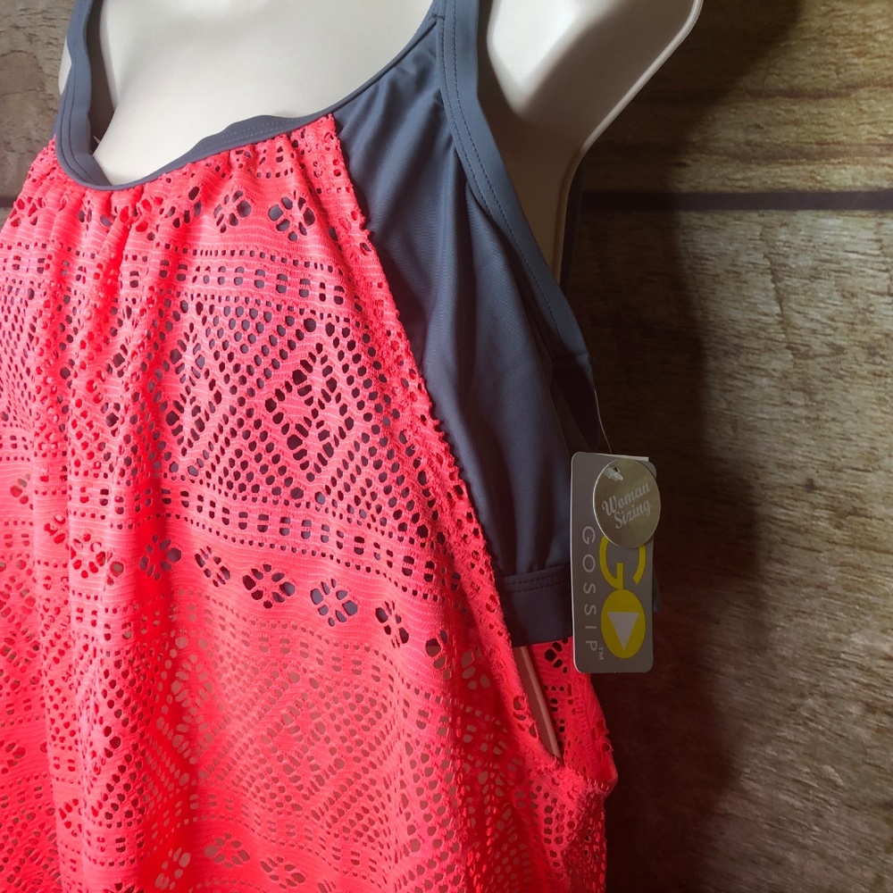 Go Gossip Crochet Tankini Pink/Gray Top - Picture 2 of 8